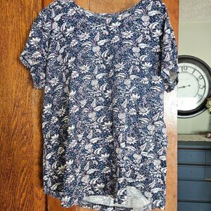 Style & Co Woman's Large Black Floral SS Floral Print Scoop Cotton Shirt